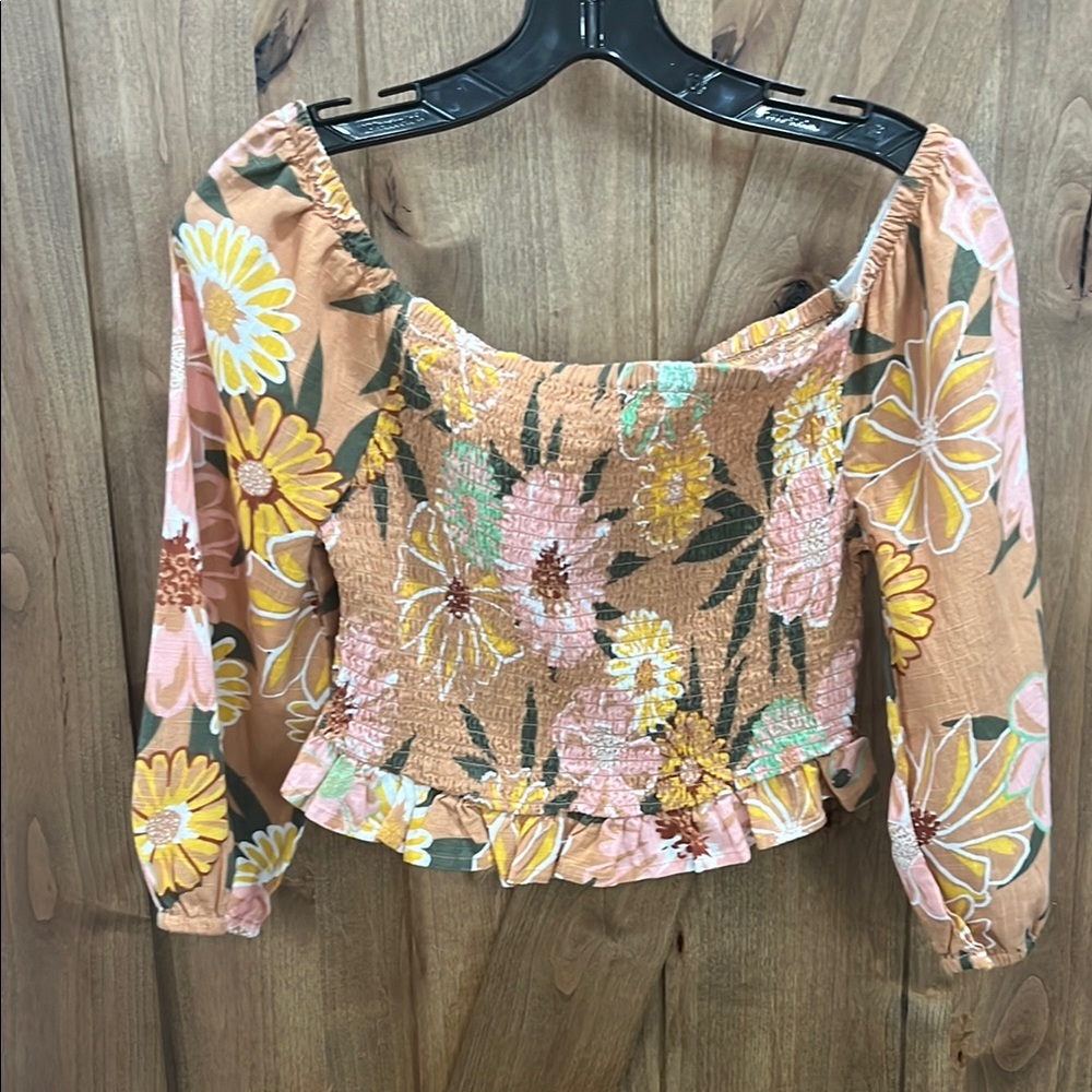 Roxy Floral Puff Sleeve Smocked On/Off Shoulder Blouse - Picture 5 of 8